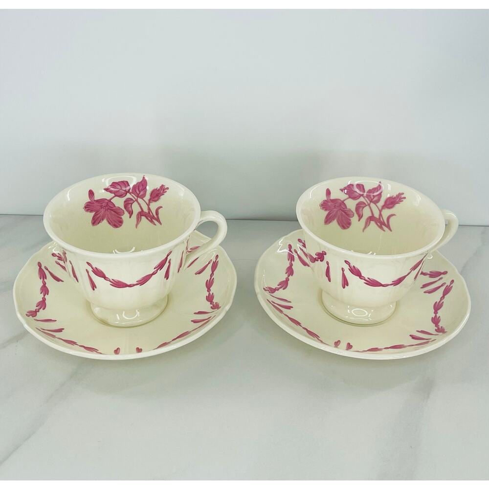 Vintage Wedgwood Pink Williamsburg Husk Cup & Saucer Set (Set of 2)